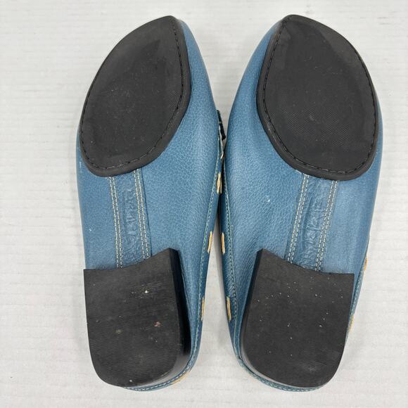 Talbots Mule Loafers Womens Size 7 Teal Blue Pebbled Leather Bow Detail Slip On - Picture 10 of 10